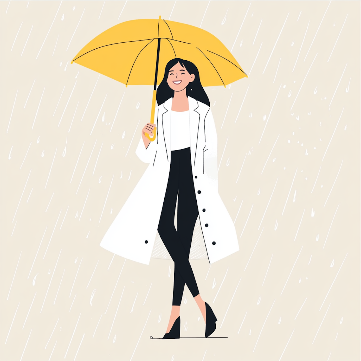 Woman with Yellow Umbrella in the Rain