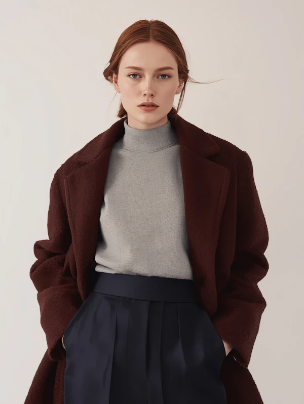 Woman in Burgundy Coat