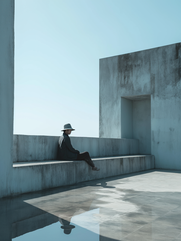 Contemplative Solitude on a Modernist Bench