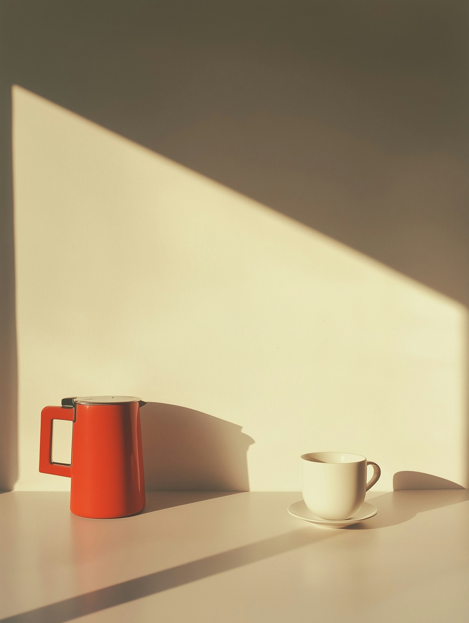 Minimalist Still Life with Red Coffee Pot