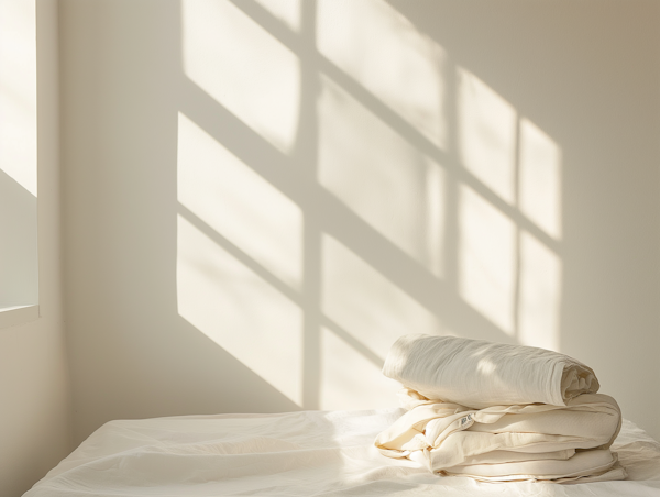 Serene Bedroom with Sunlight Shadows