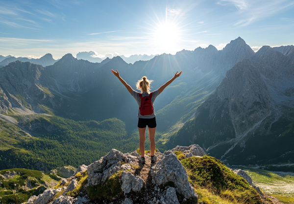 Triumphant Hiker on Mountain Peak