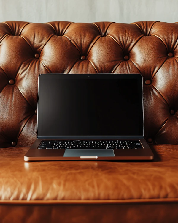 Laptop on Leather Couch