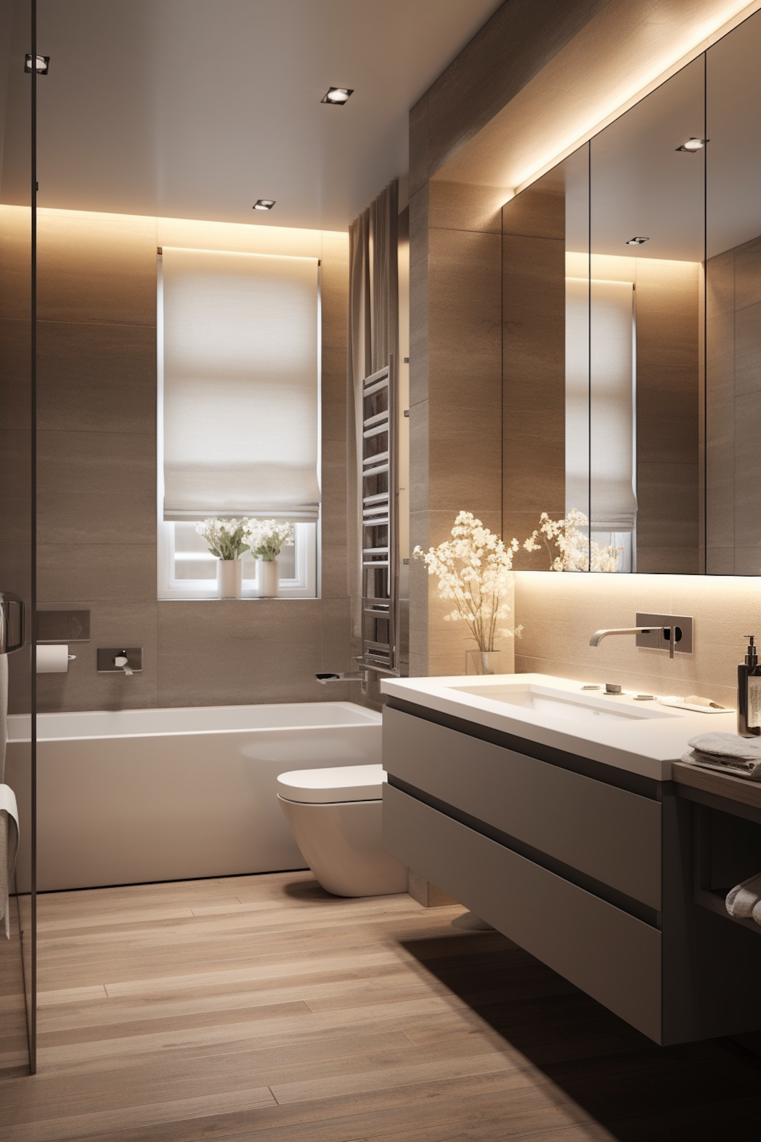 Tranquil Beige Contemporary Bathroom