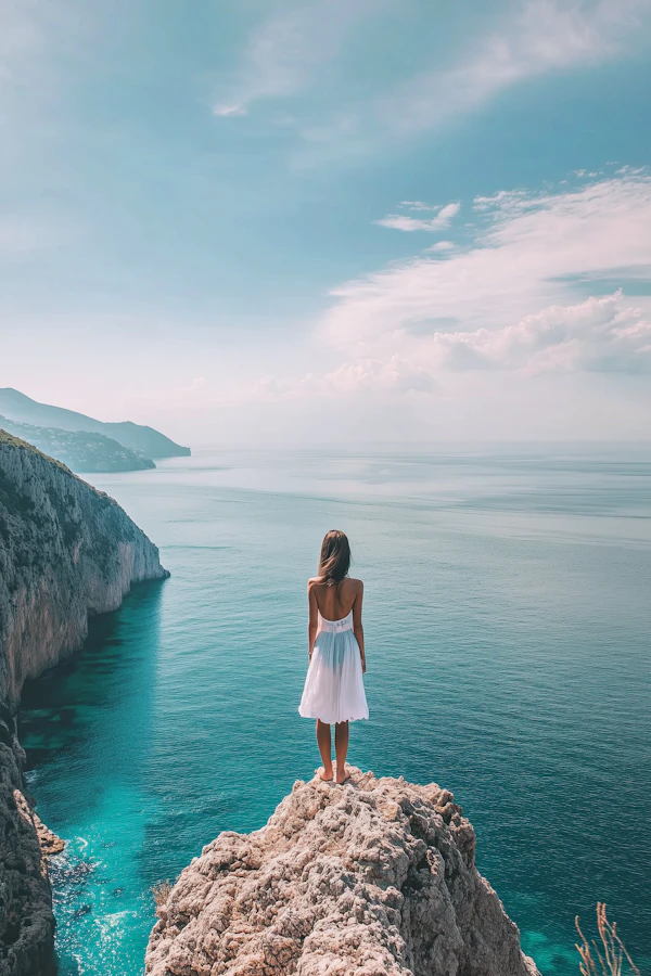 Woman on Ocean Cliff