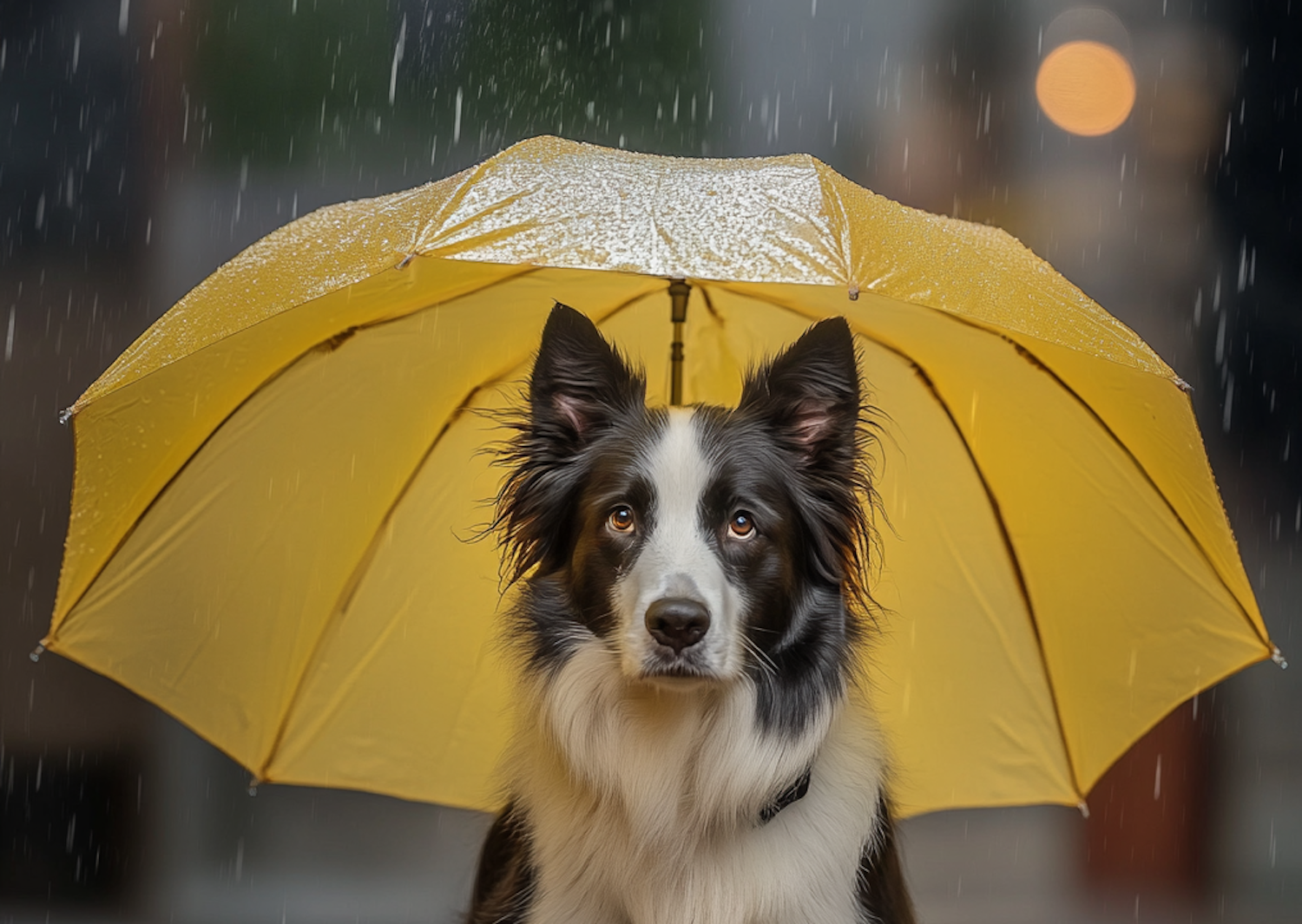 Dog Under Yellow Umbrella