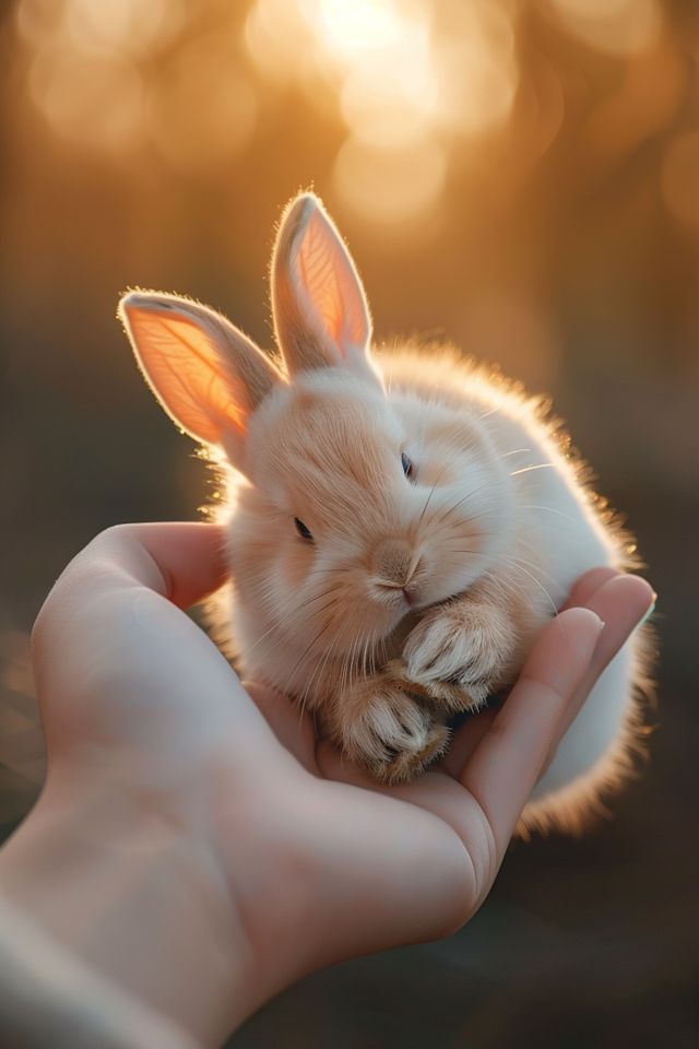 Tranquil Rabbit in Human Hands