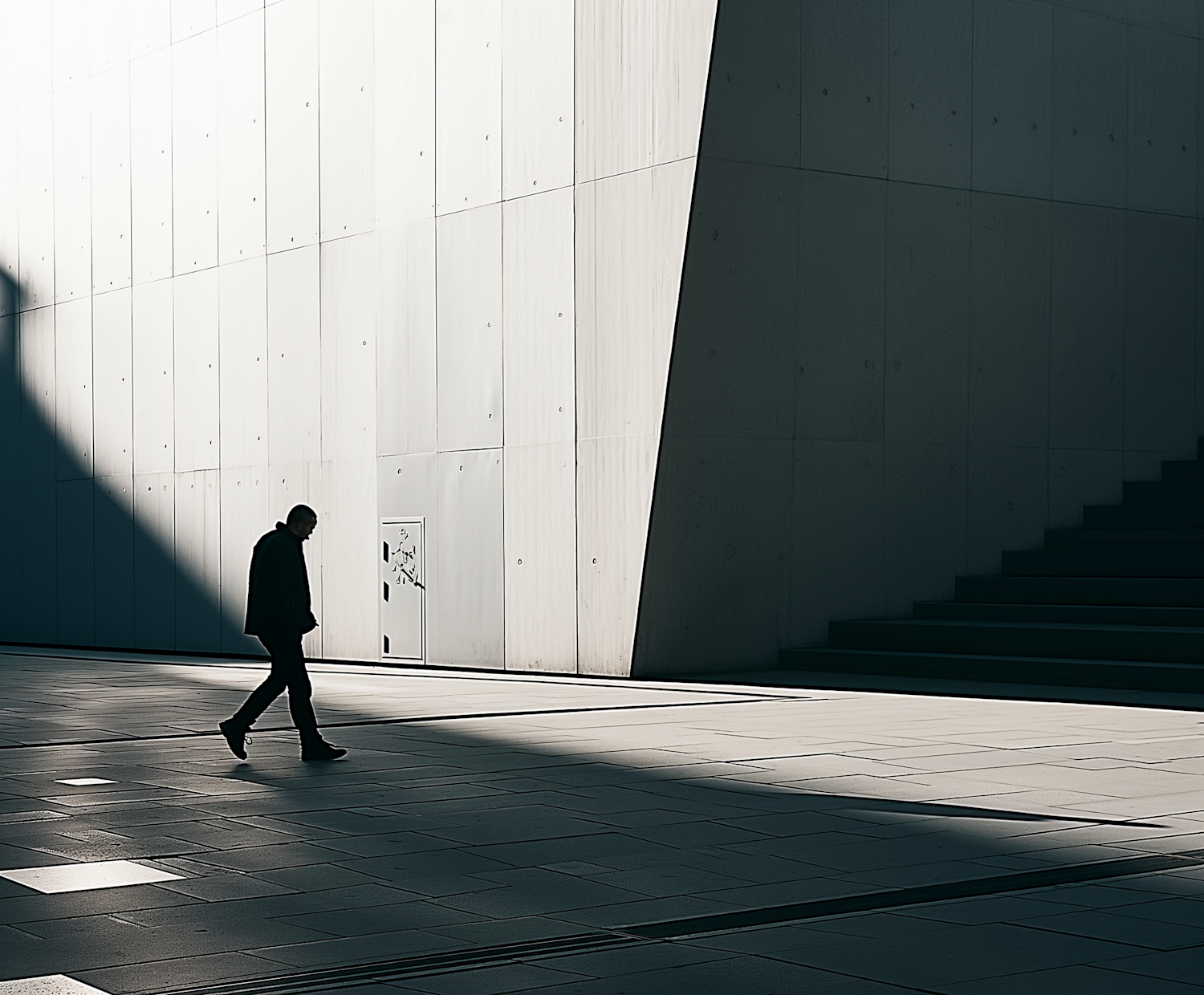 Man in Plaza - Interplay of Light and Shadow