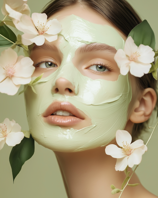 Serene Beauty with Green Facial Mask