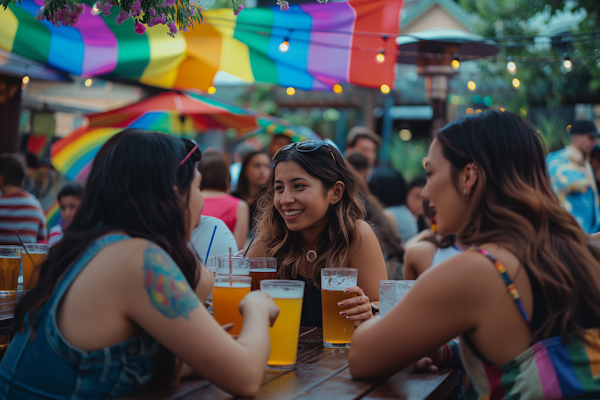 Social Gathering Under Colorful Umbrellas