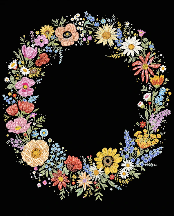 Floral Wreath on Black
