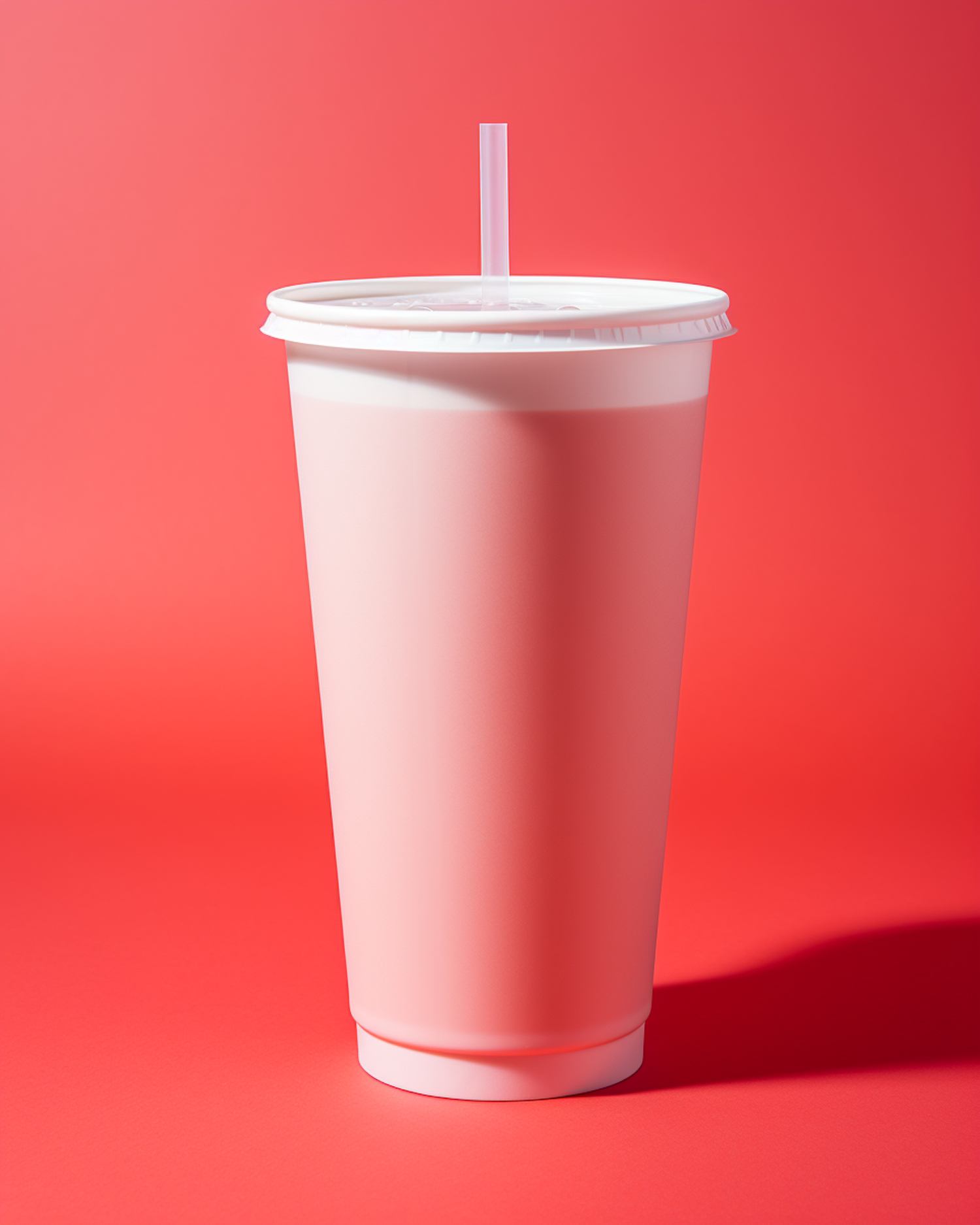 Solitary Pink Take-out Cup with Straw on Red