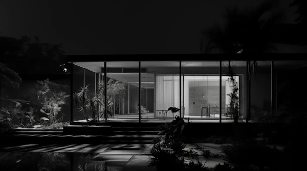 Nocturnal Elegance: A Serene Modernist Abode