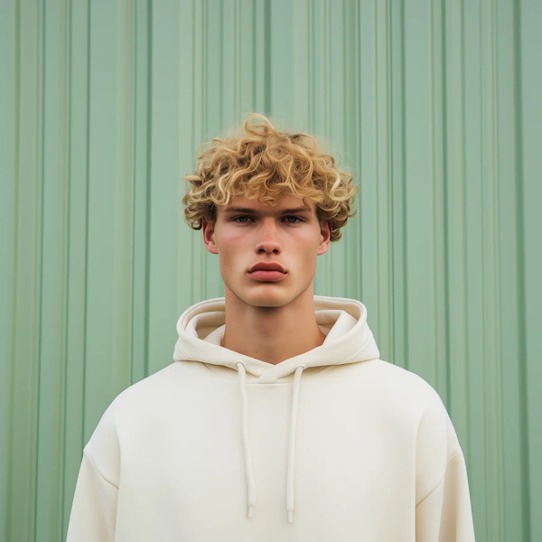 Portrait of a Young Person in a Cream Hoodie