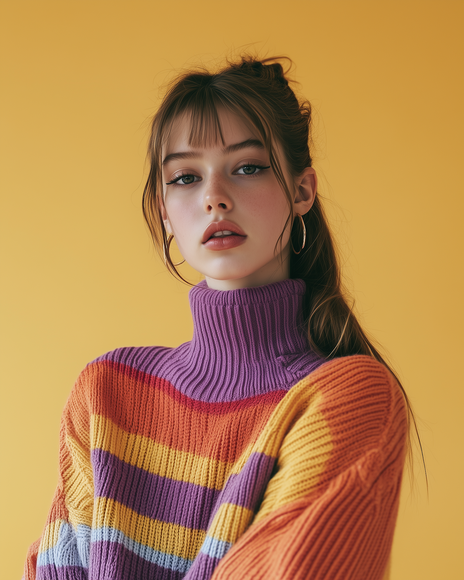 Young Woman in Colorful Sweater