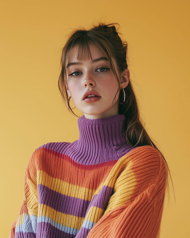 Young Woman in Colorful Sweater