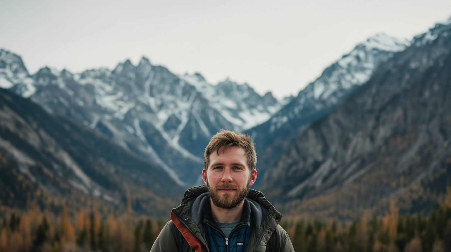 Contemplative Trekker in the Snow-Capped Mountains