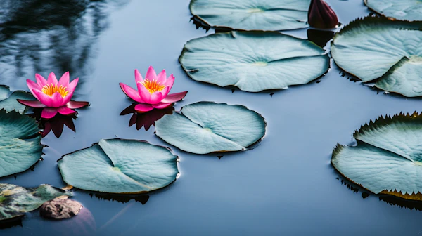 Serene Pond with Pink Water Lilies