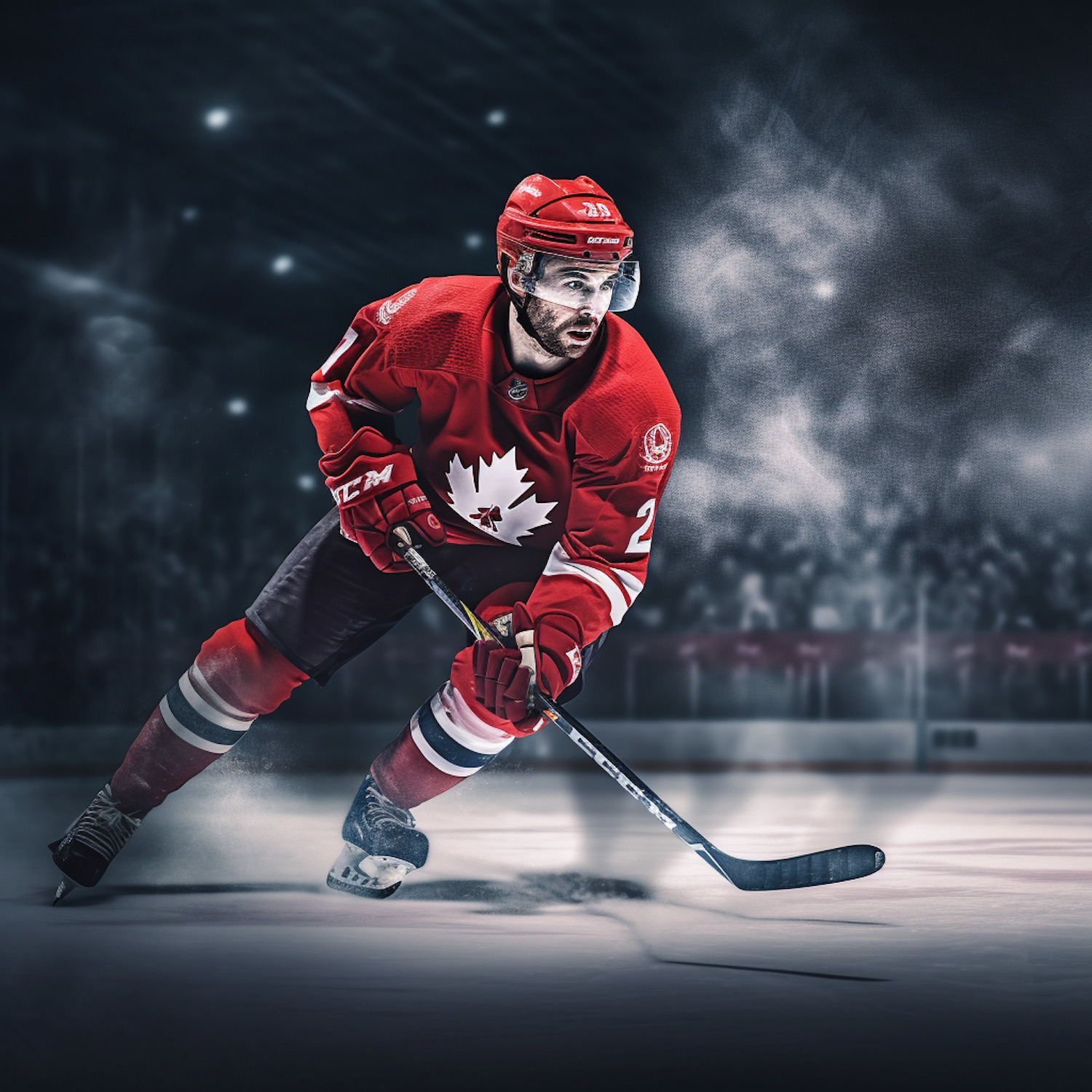 Intense Focus: Team Canada Hockey Player in Action