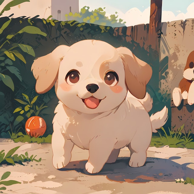 Playful Cartoon Puppy in Garden