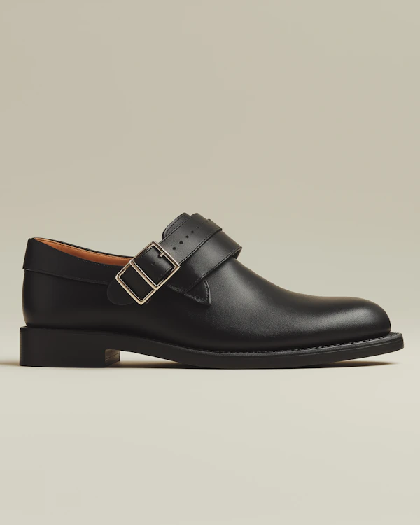Black Leather Monk Strap Shoe