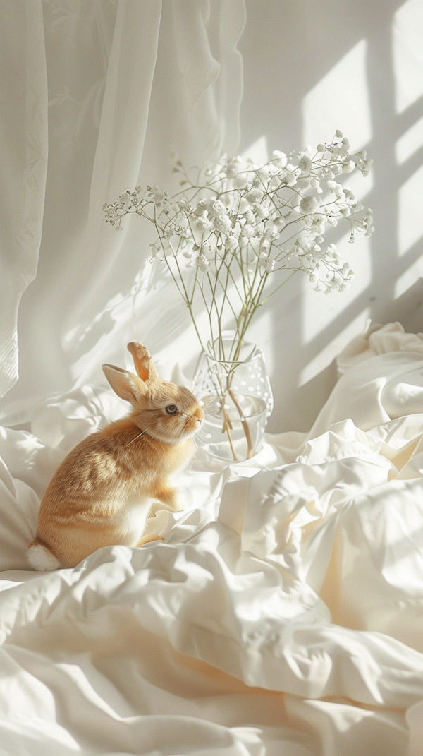 Serene Rabbit on Bedsheet