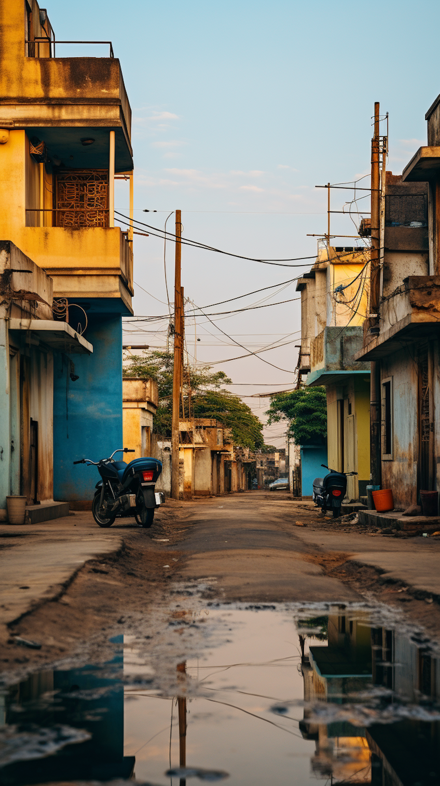 Tranquil Dawn on Weathered Tropical Street