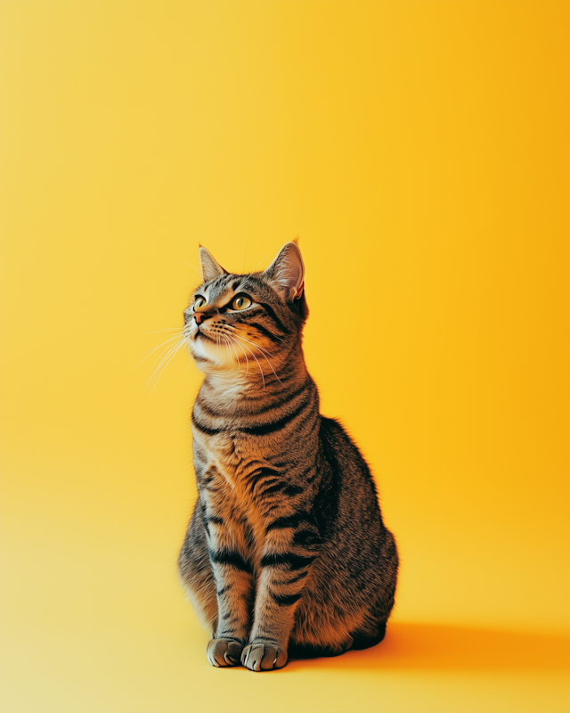 Tabby Cat on Yellow Background