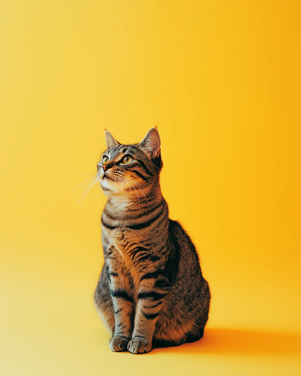 Tabby Cat on Yellow Background