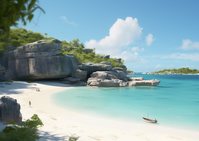 Serene Tropical Oasis with Majestic Rocks