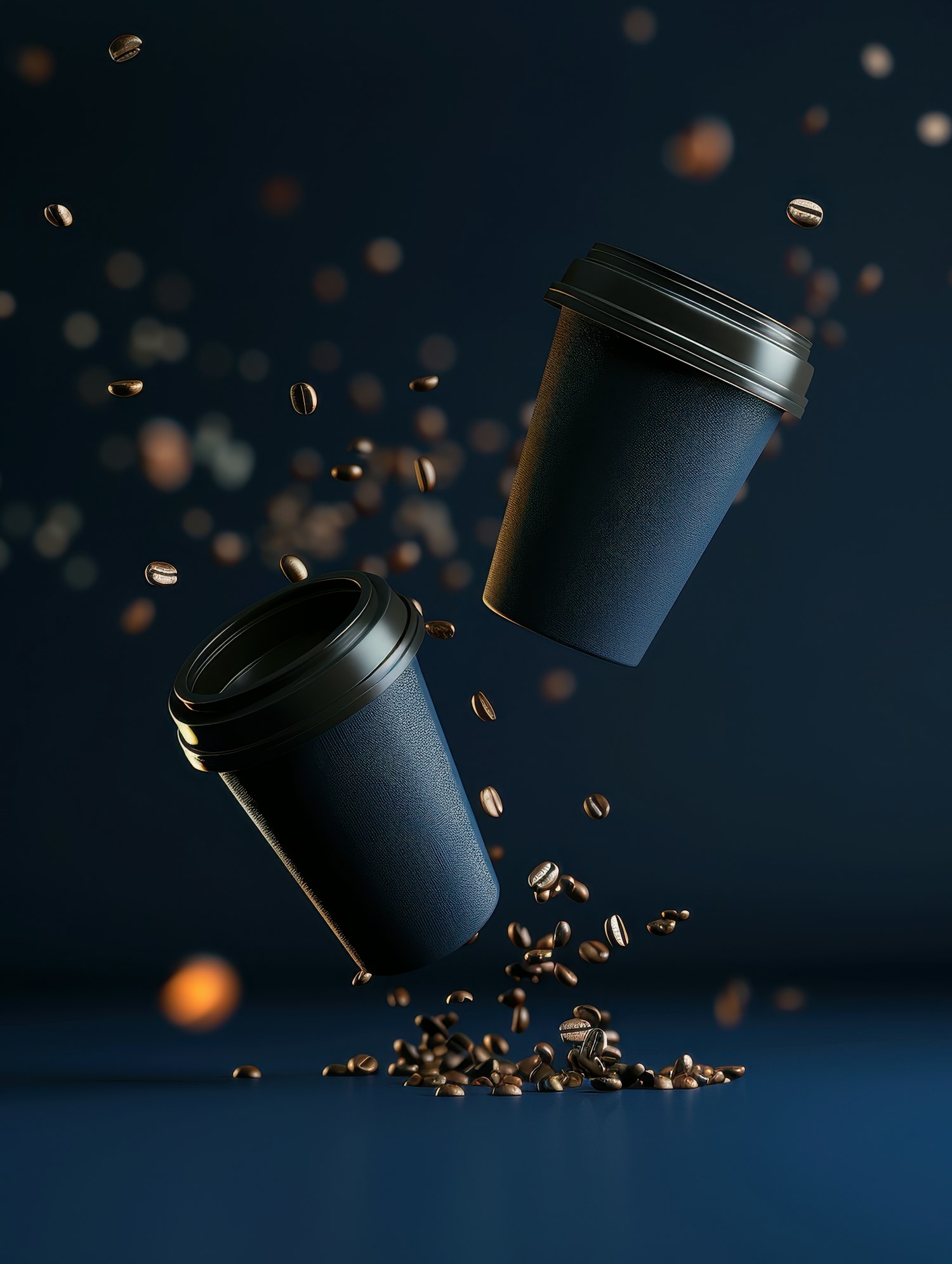 Floating Coffee Cups with Beans