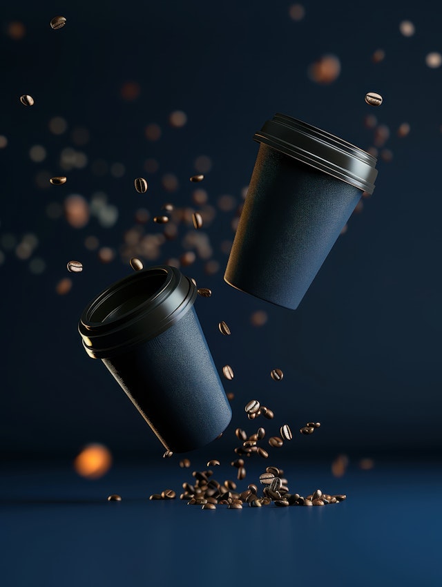 Floating Coffee Cups with Beans