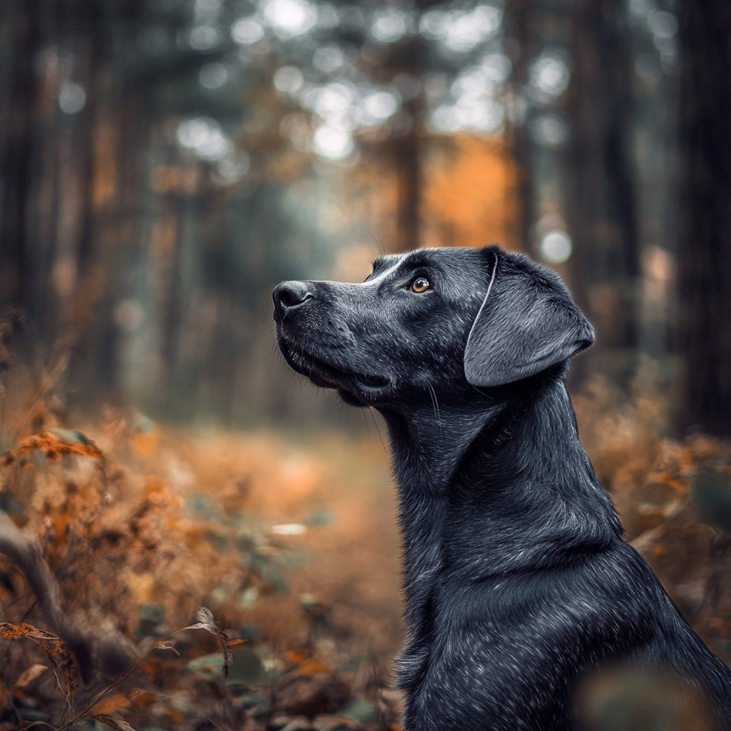 Black Labrador in Autumn Forest