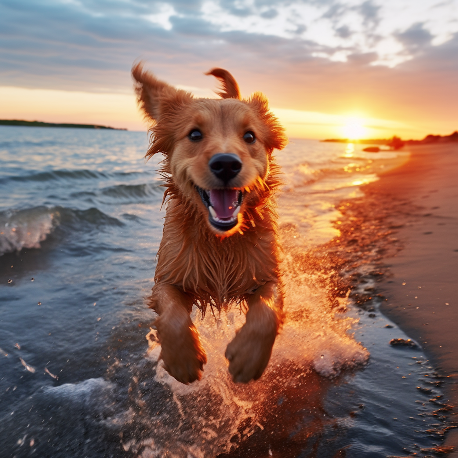 Sunset Frolic - The Joyful Golden Retriever