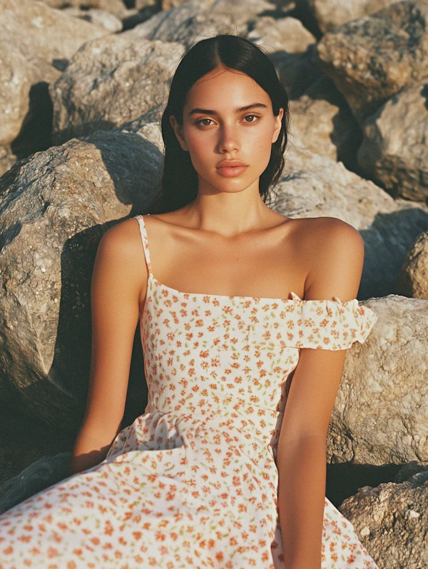 Serene Woman by Rocks