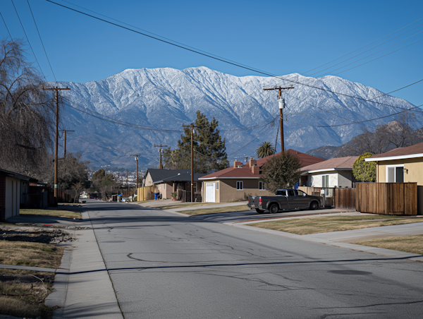 Panoramic Mountain View in Suburban Street