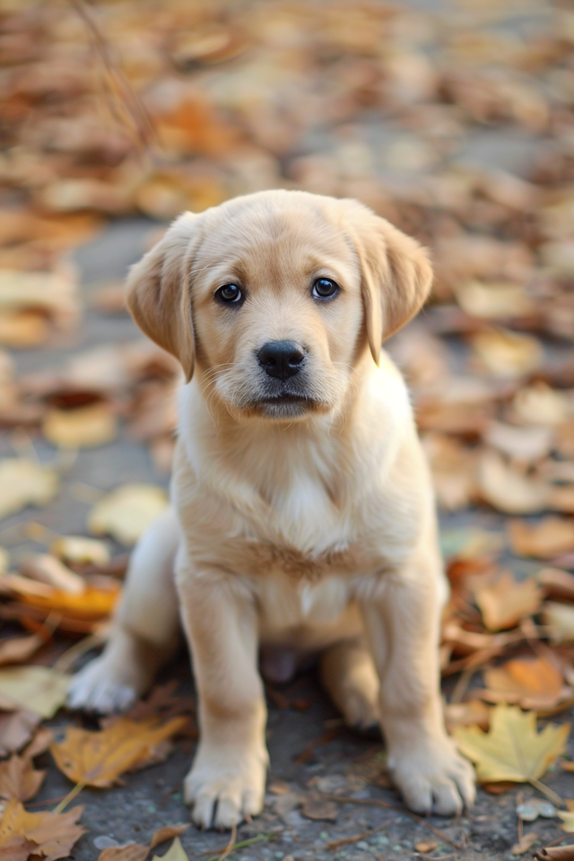 Autumn Serenity with Golden Labrador Puppy