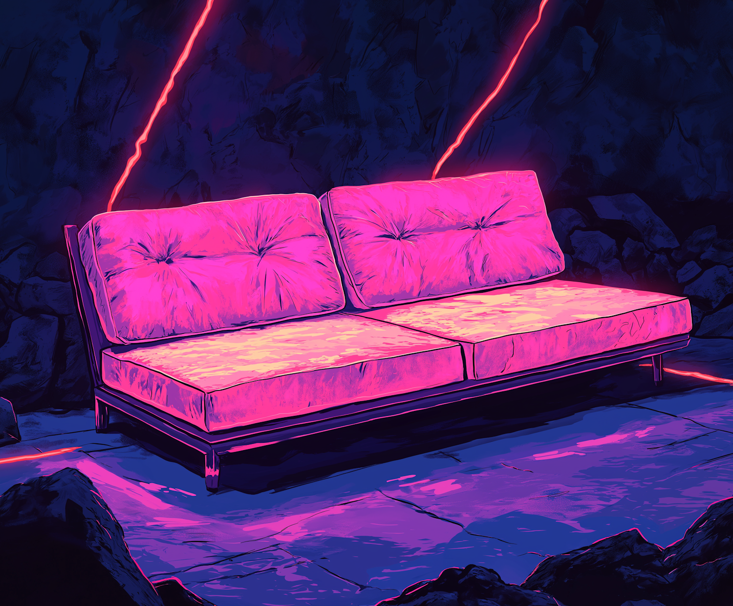 Futuristic Neon-Lit Couch in Natural Setting