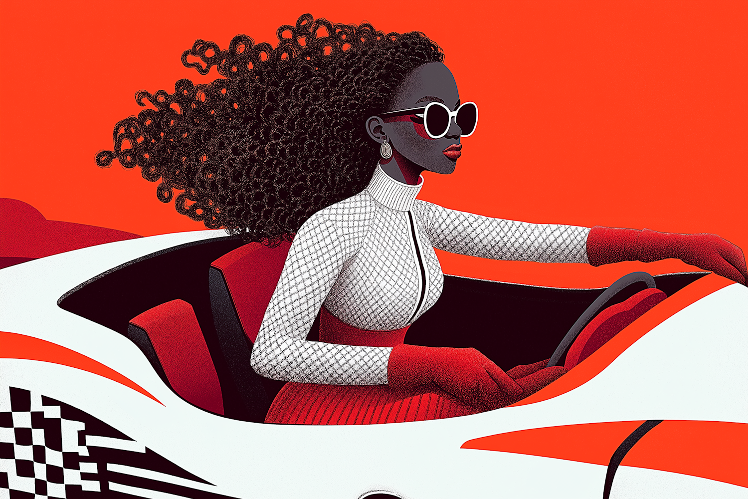 Stylized Modern Car Illustration with Elegant Woman