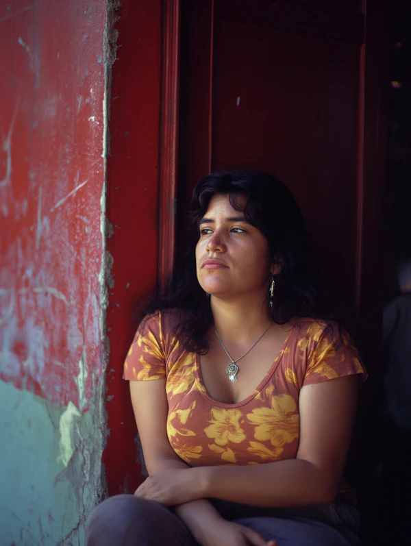 Contemplation by the Red Doorway