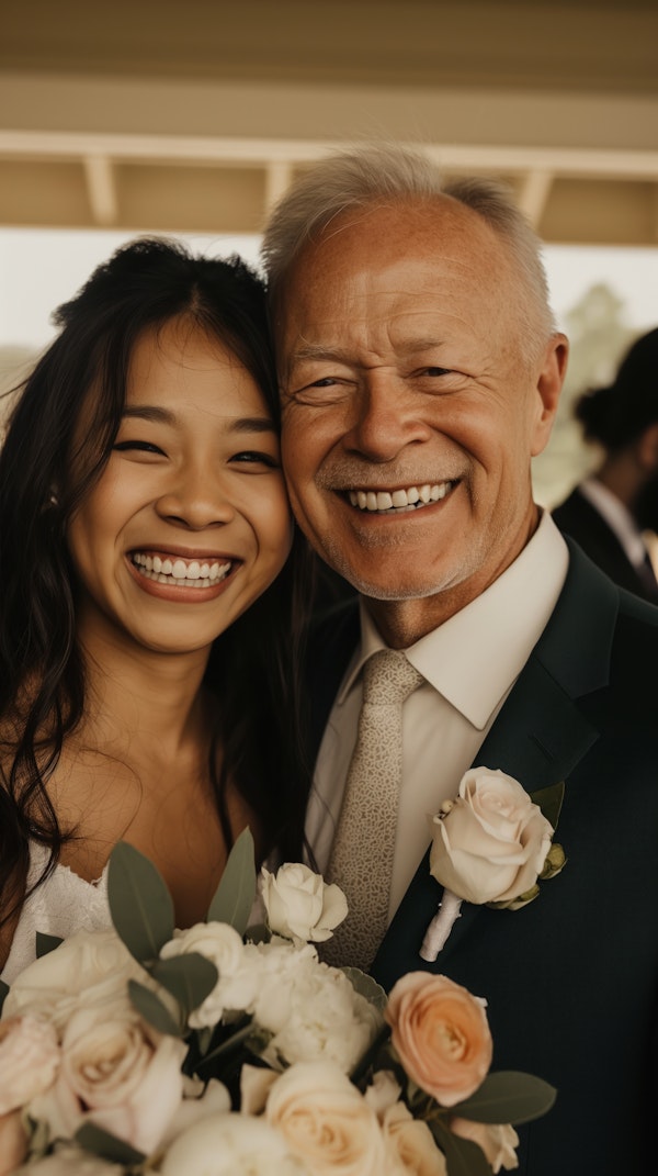 Joyful Moment between Older Man and Younger Woman