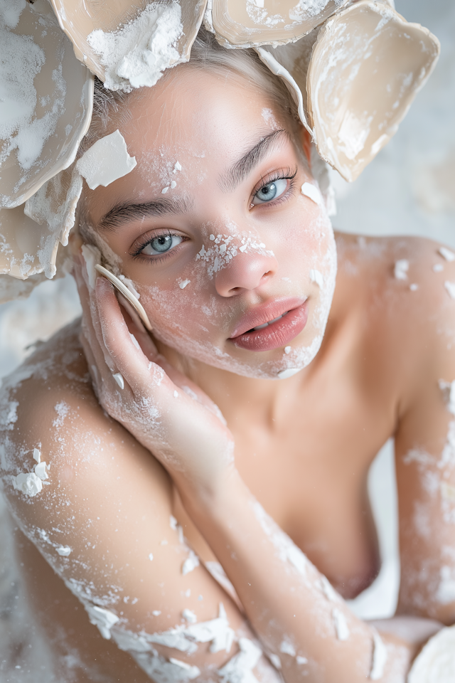 Ethereal Portrait of Woman with Ceramic Adornments