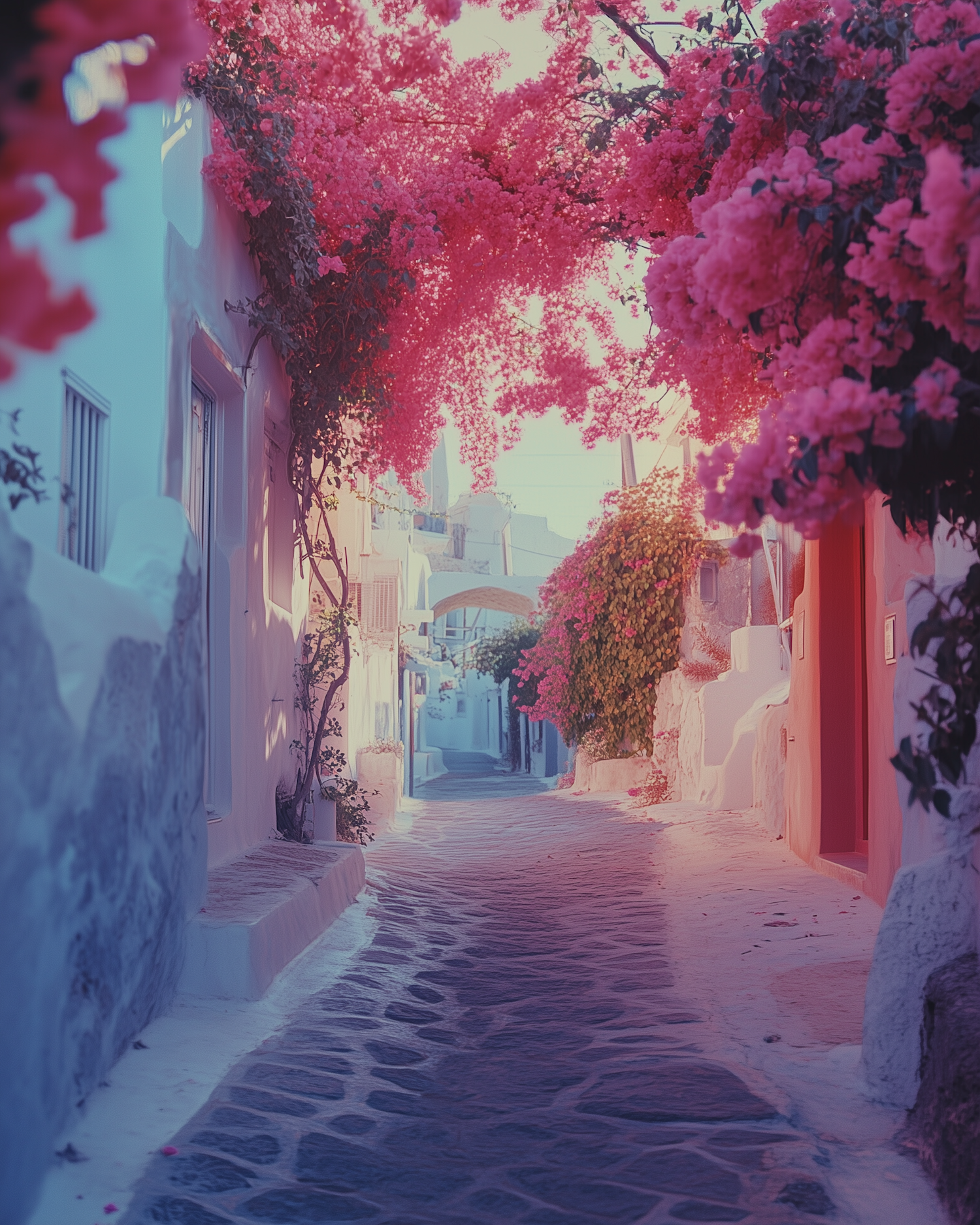 Mediterranean Street with Bougainvillea