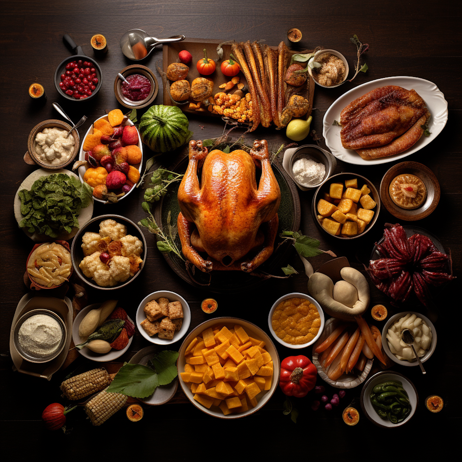 Festive Thanksgiving Feast on Dark Wood