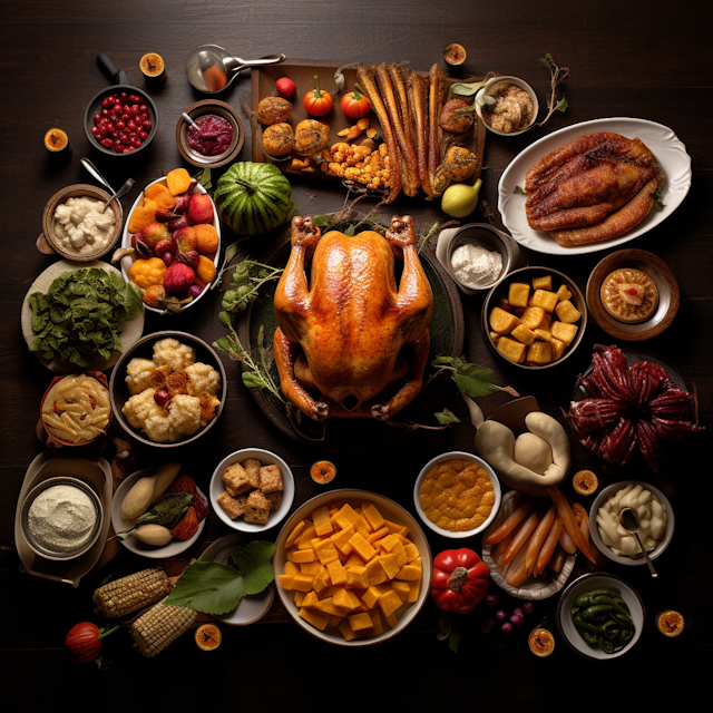 Festive Thanksgiving Feast on Dark Wood