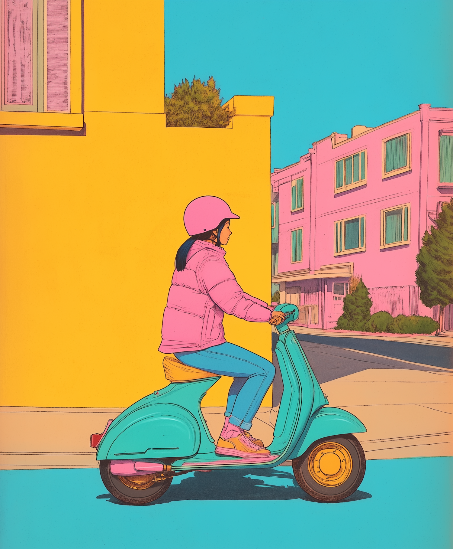 Person on Teal Scooter