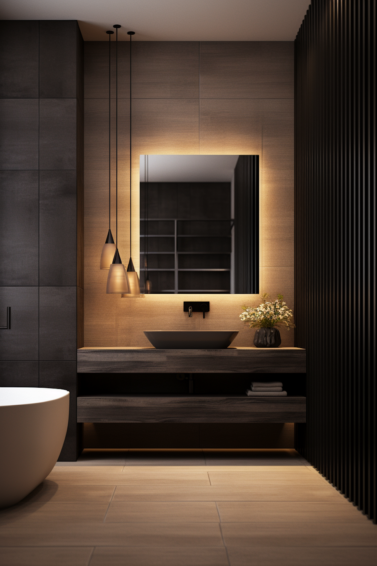 Contemporary Wood-Textured Elegance Bathroom