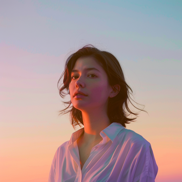 Contemplative Young Woman during Sunrise