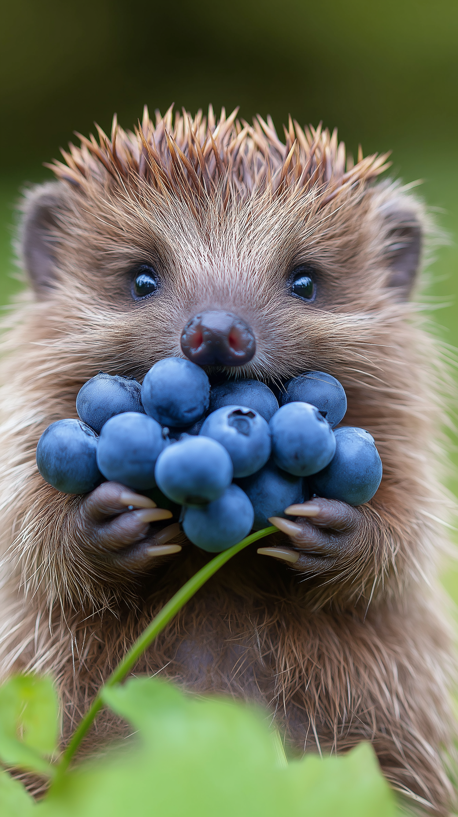 Adorable Hedgehog With Blueberries