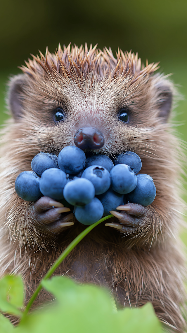 Adorable Hedgehog With Blueberries